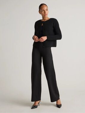 Quince Ponte Wide Leg Pants Black Pull On Stretch Size XL